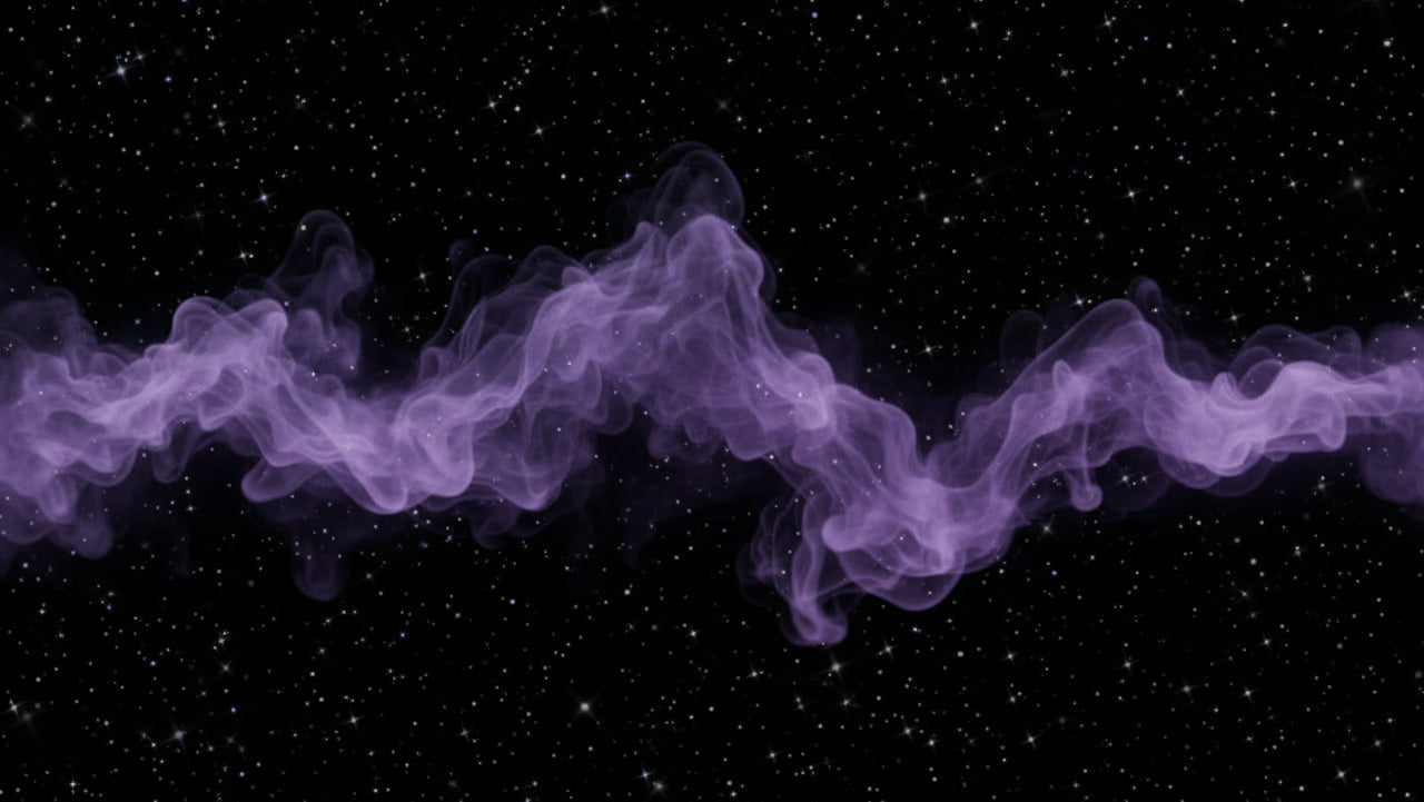 Purple smoke or gas cloud against a starry black background
